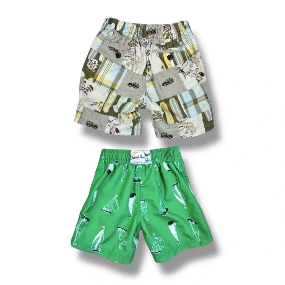 🦋3/$30 Janie and Jack Shorts Bundle Boys 6-12M Swim Trunks Plaid Patchwork Beach